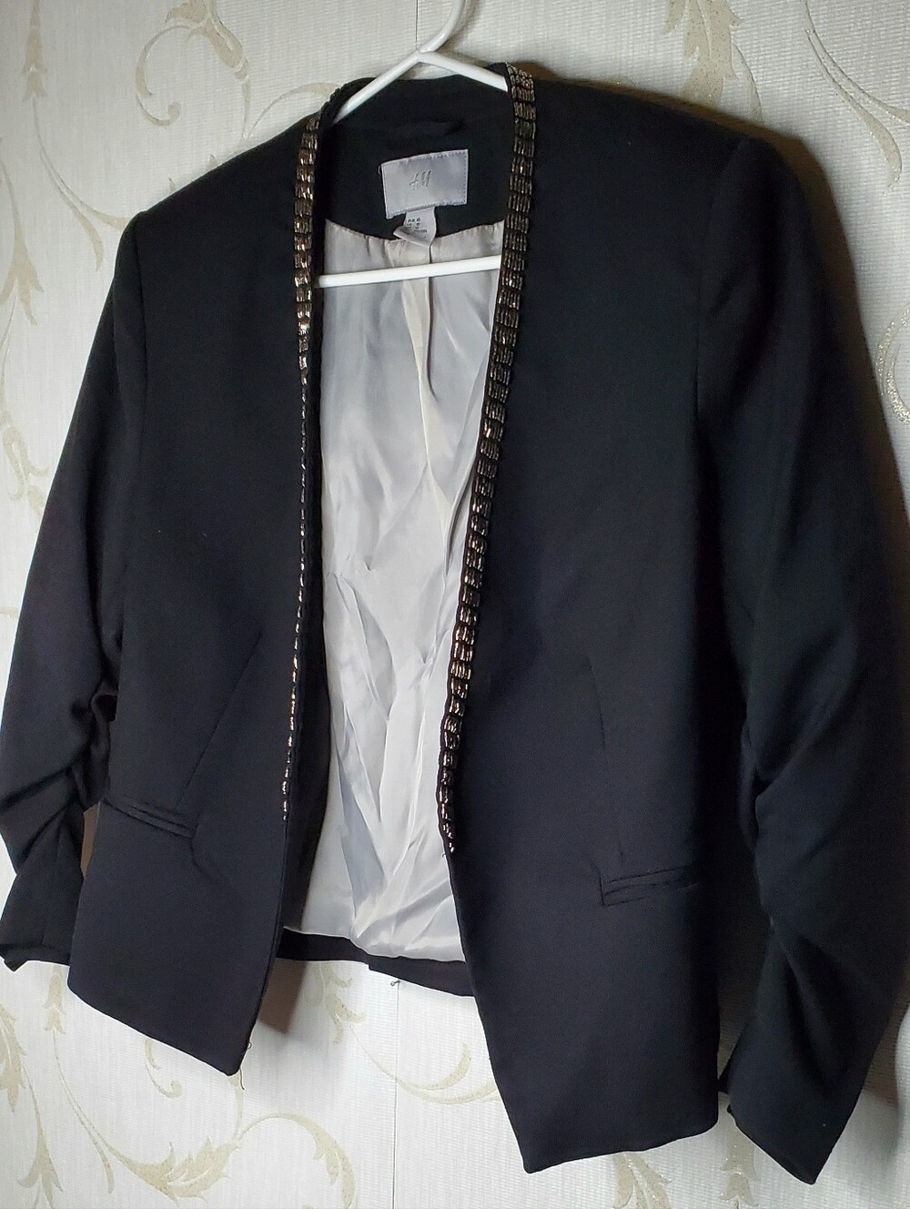 H&M Black Cropped Blazer Style Jacket Embellished Size 10 WOMENS